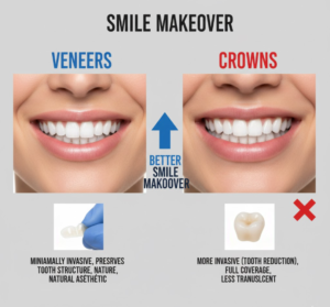 Are veneers better than crowns for a smile makeover?